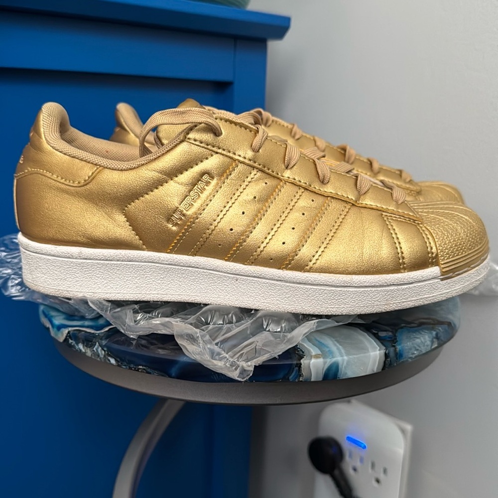 Adidas Superstar Metallic Gold Sneakers with White Soles